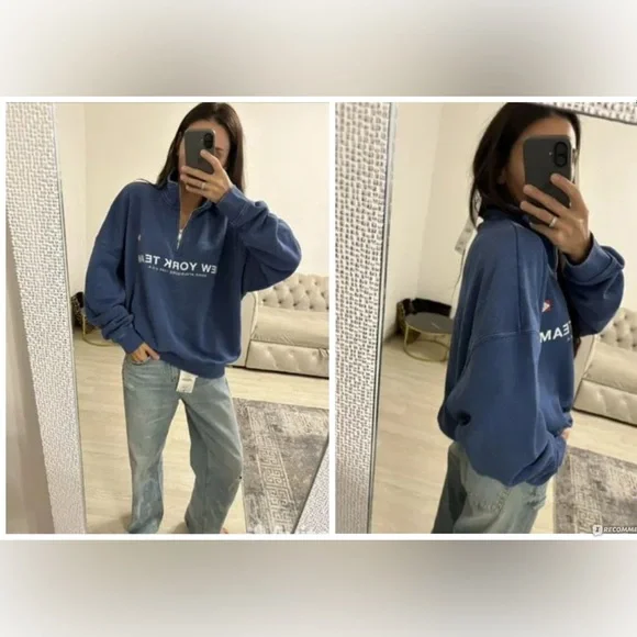 Zara Light Blue Ribbed Collar Pullover - Picture 6 of 9